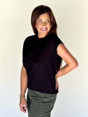 Elevated Cap Sleeve Top - Black