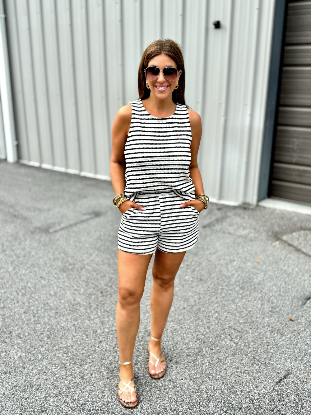 Black Stripe Beach Set