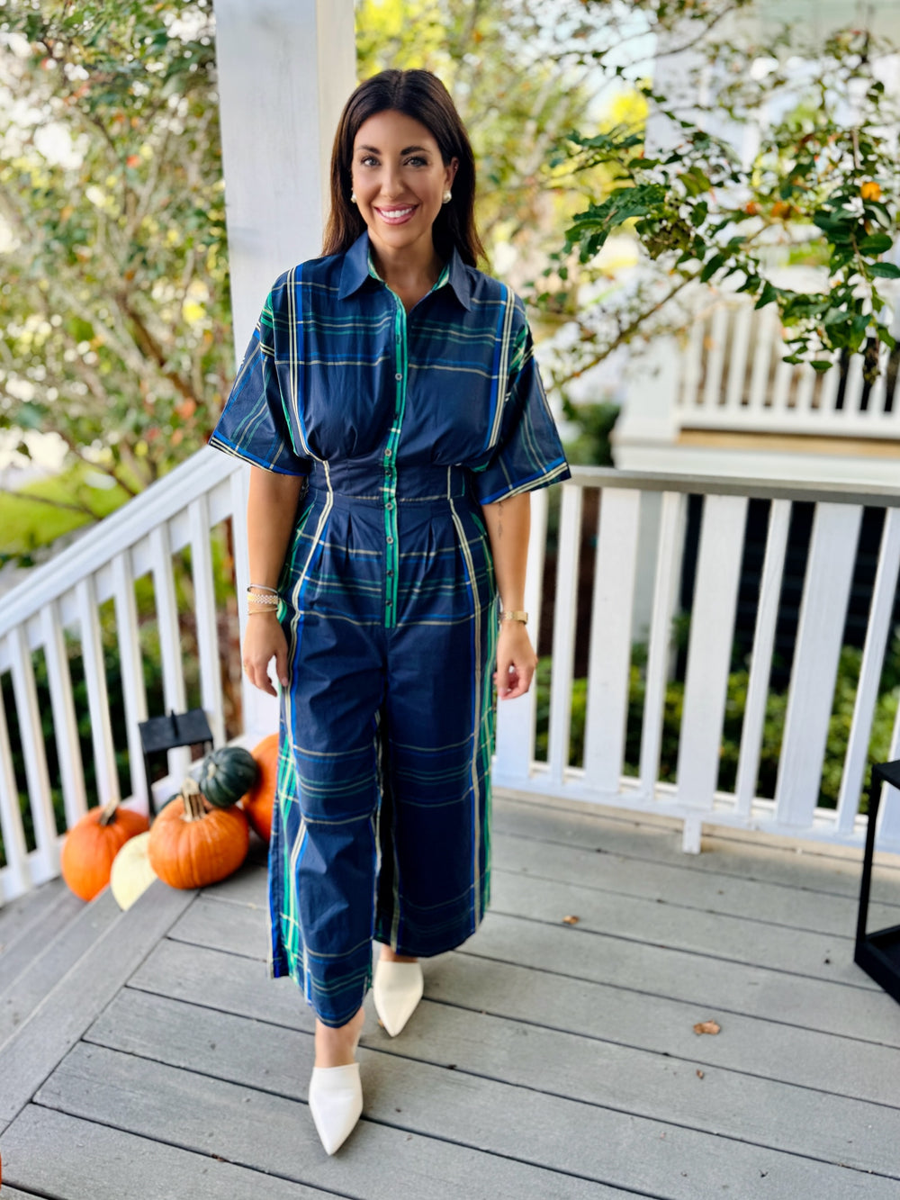 Plaid Pleated Jumpsuit