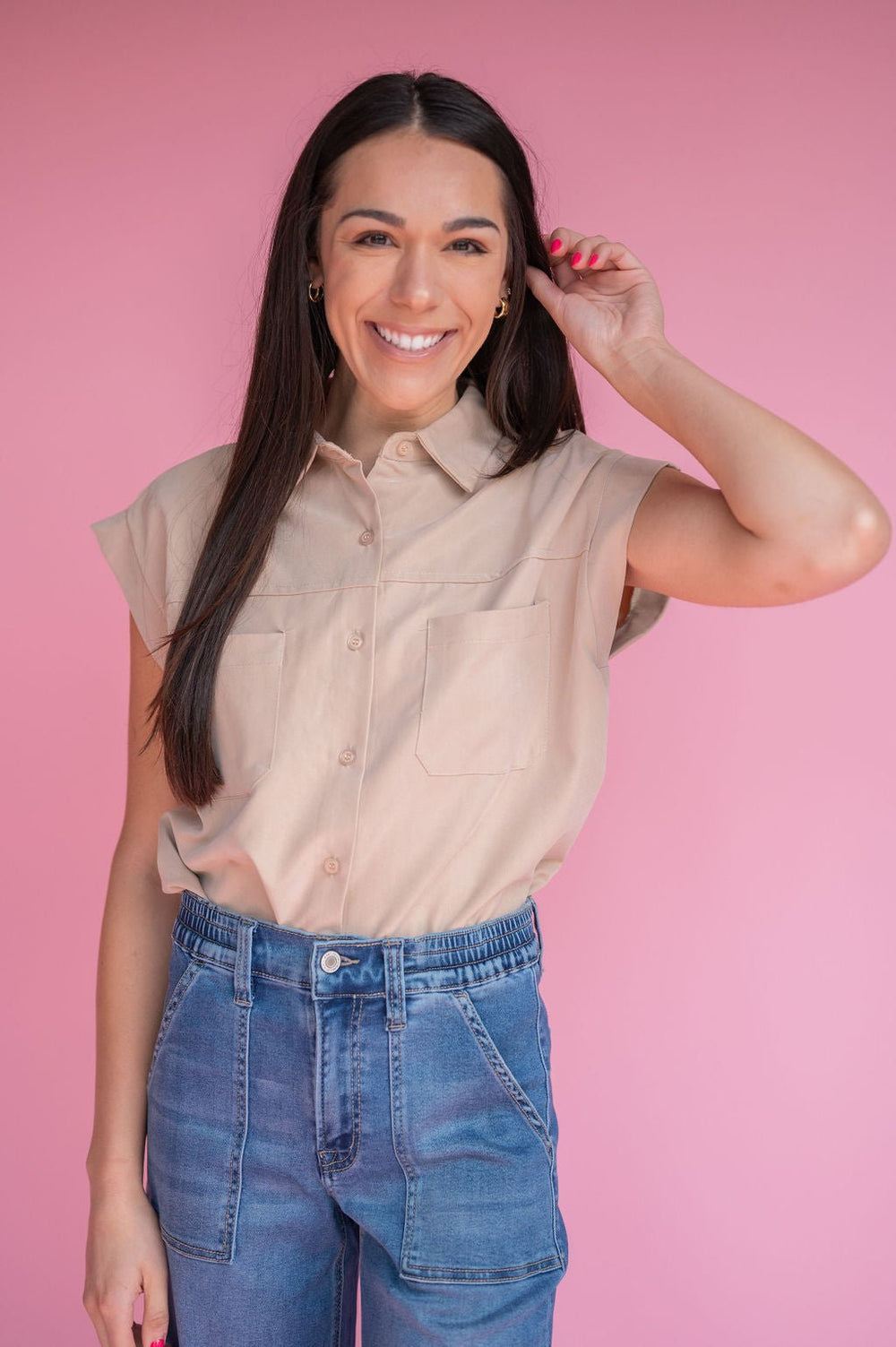 Taupe Button Down - Southern Fuss