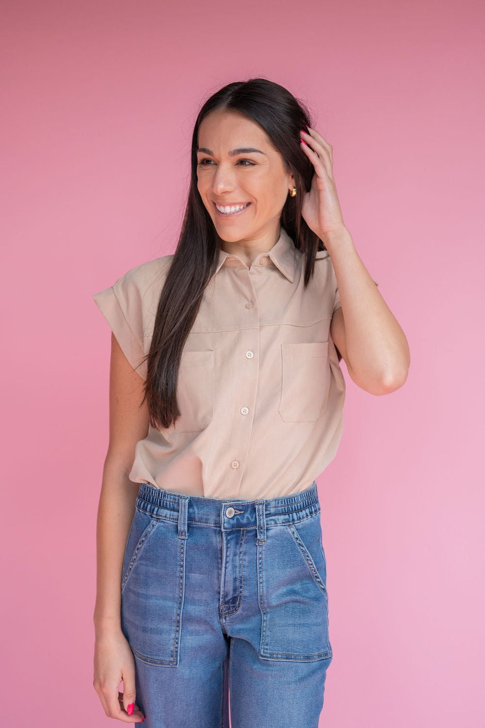 Taupe Button Down - Southern Fuss