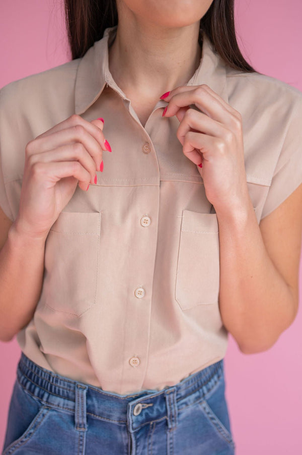 Taupe Button Down - Southern Fuss