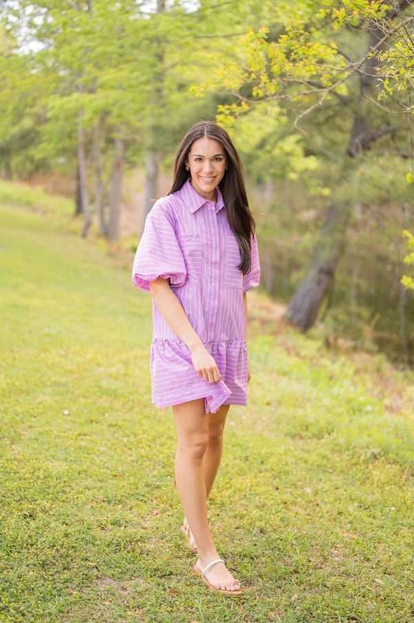 Lavender Poplin Stripe Dress - Southern Fuss