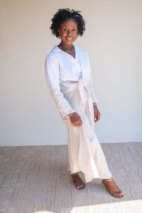 Crinkle Linen Midi Skirt - Beige - Southern Fuss
