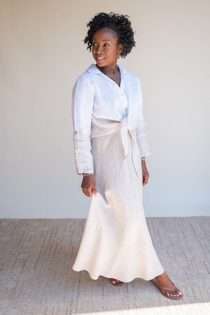 Crinkle Linen Midi Skirt - Beige - Southern Fuss