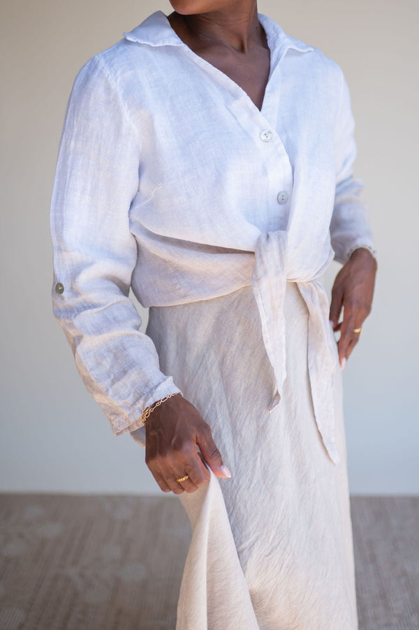 Crinkle Linen Midi Skirt - Beige - Southern Fuss