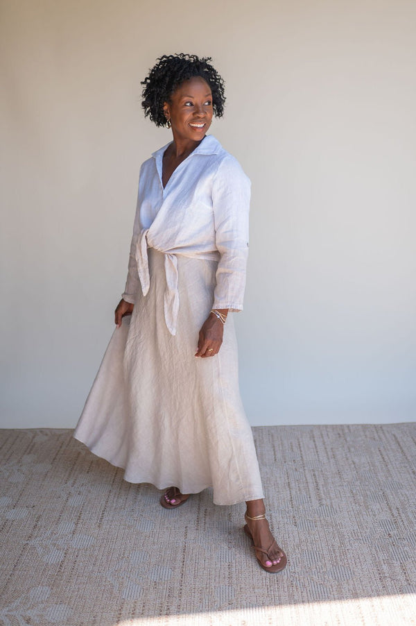 Crinkle Linen Midi Skirt - Beige - Southern Fuss
