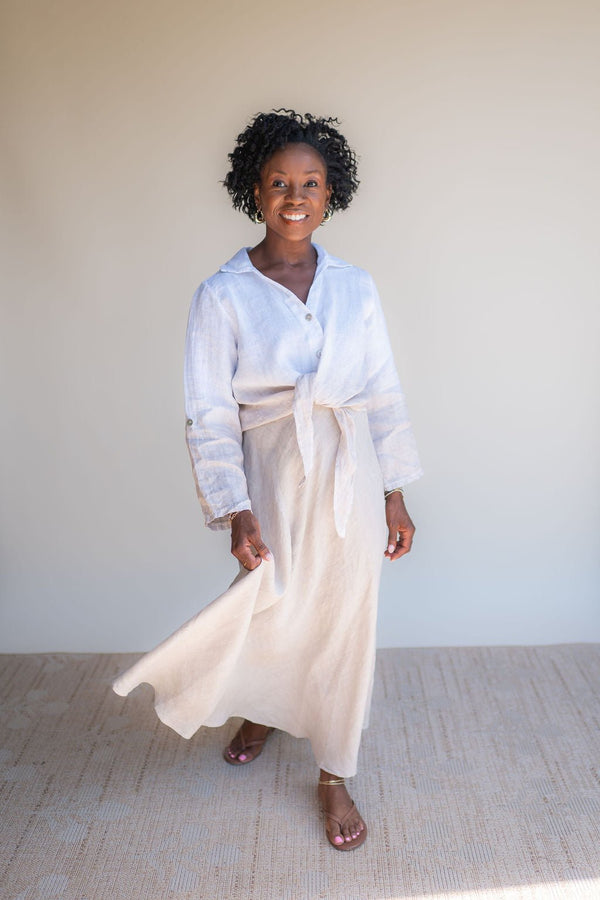 Crinkle Linen Midi Skirt - Beige - Southern Fuss