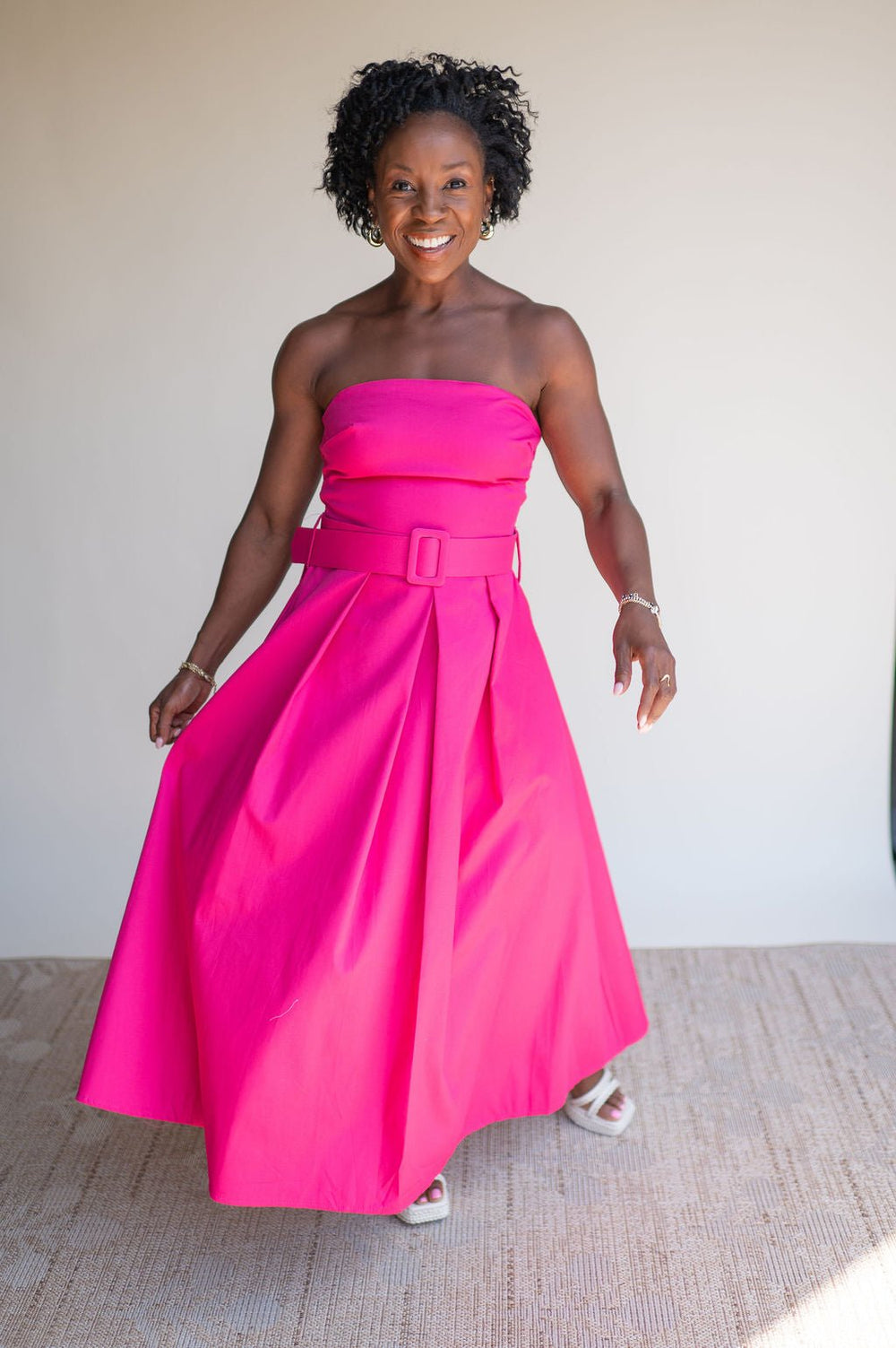 Hot Pink Strapless Midi Dress - Southern Fuss