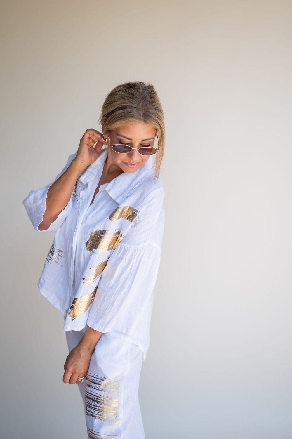 Gold Foil Streak Linen Top - Southern Fuss