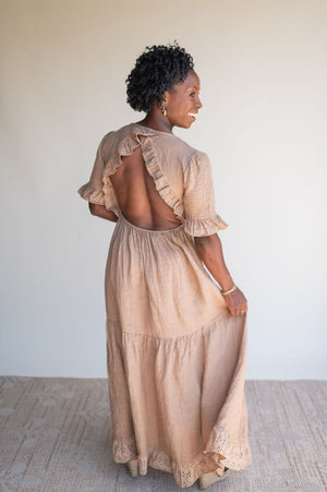 Linen Open Back Maxi Dress - Southern Fuss