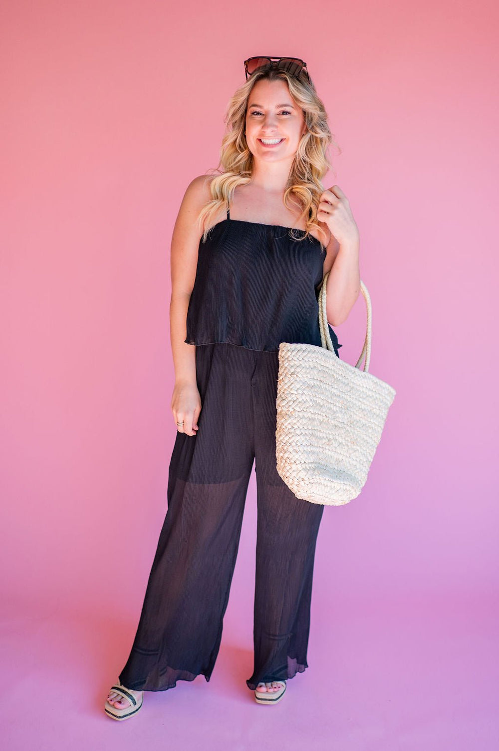 Black Cami Pleated Jumpsuit - Southern Fuss