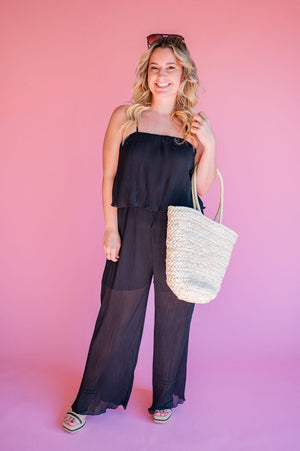 Black Cami Pleated Jumpsuit - Southern Fuss