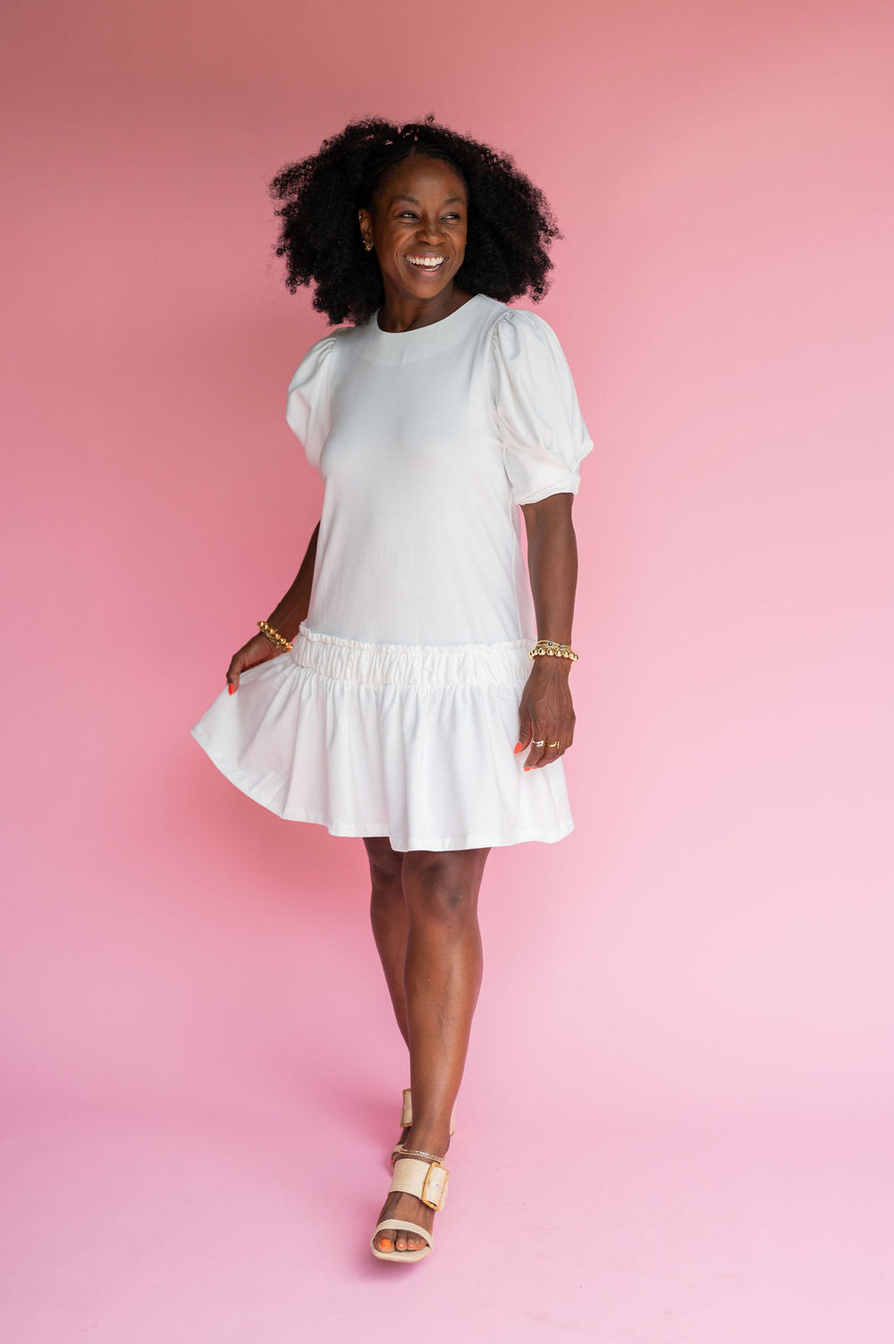 EF White Puff Sleeve Mini Dress