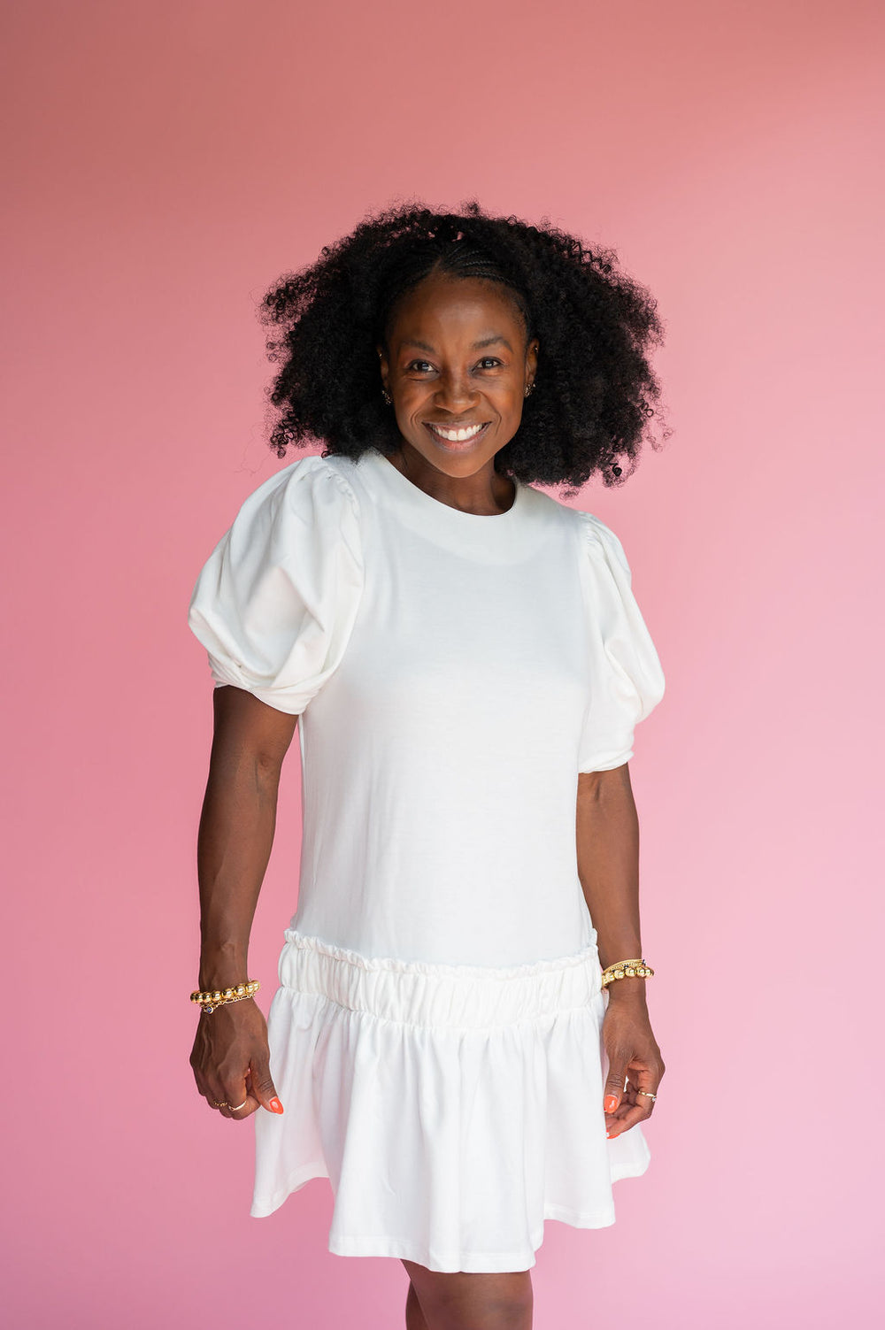 EF White Puff Sleeve Mini Dress