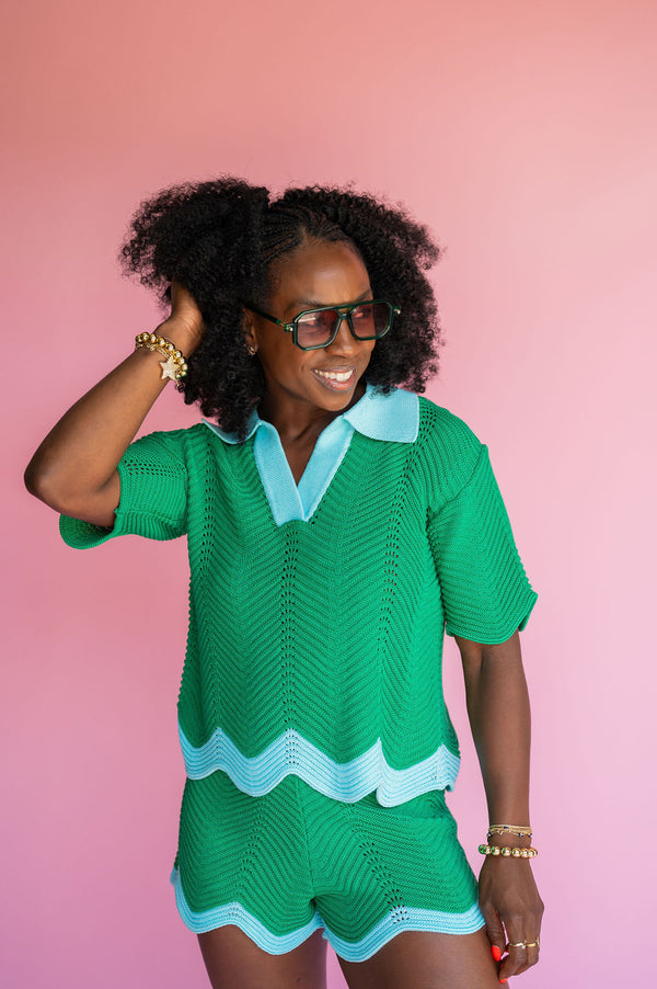 Scalloped Wave Knit Shorts