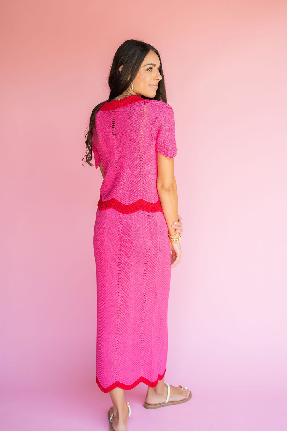 Scallop Edge Knit Midi Skirt