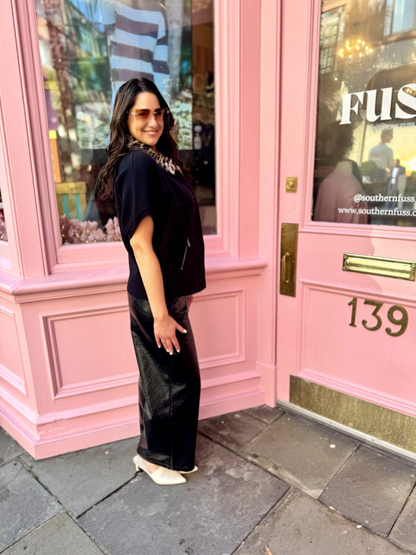 Animal Print Faux Fur Trimmed Cardigan