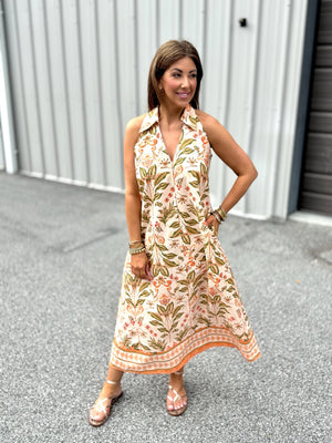 floral maxi dress, staple summer maxi dress, orange maxi dress
