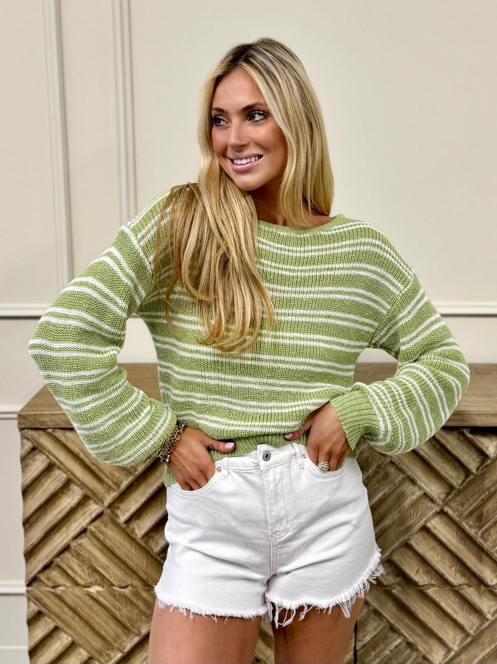Summer knit sweater, Summer green sweater, Summer green and white light weight sweater top, Beach sweater throw on.