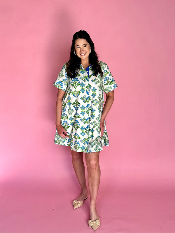 Elegant spring dress, Spring dress, Blue and green dress, 