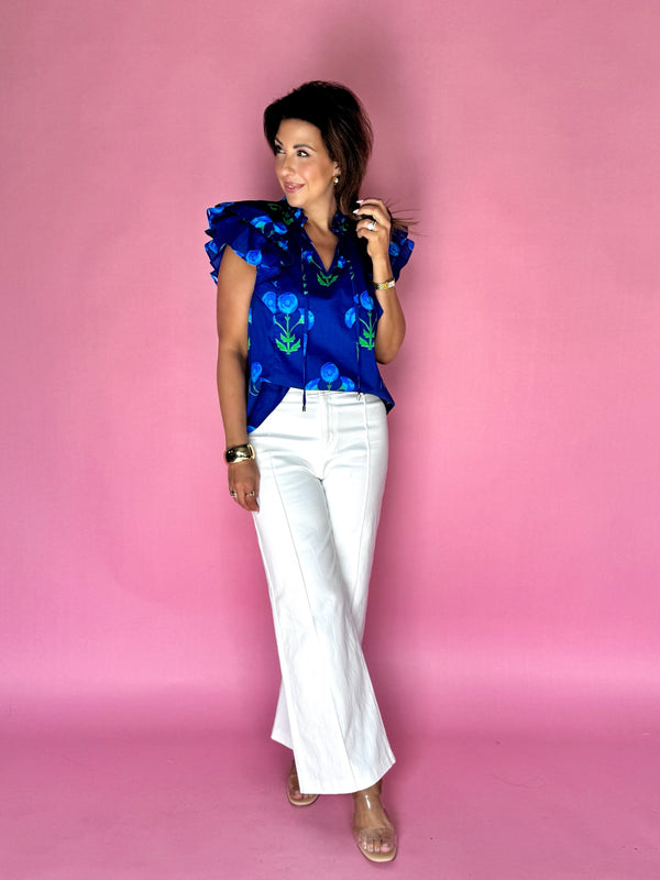 Blue Floral Frills Top