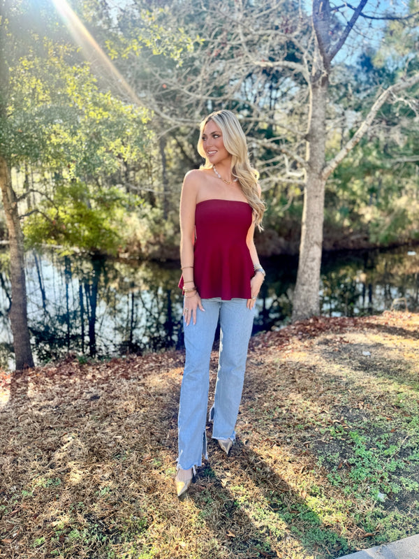 Strapless Cabernet Top