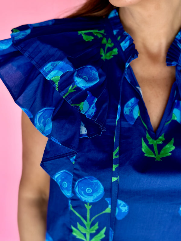 Blue Floral Frills Top