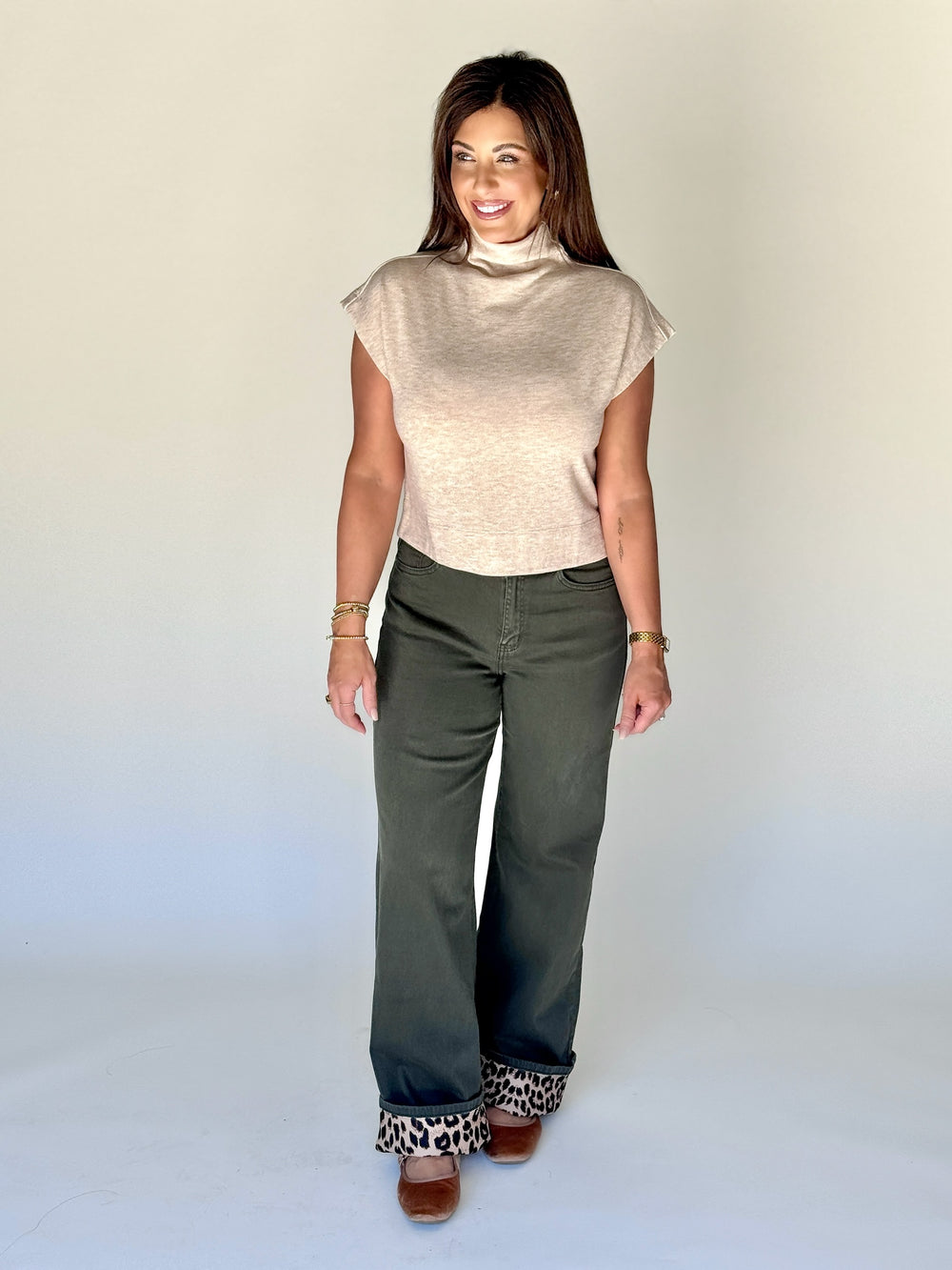 Leopard Trim Sage Pants