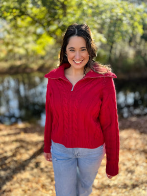 Cable Knit Half Zip Sweater