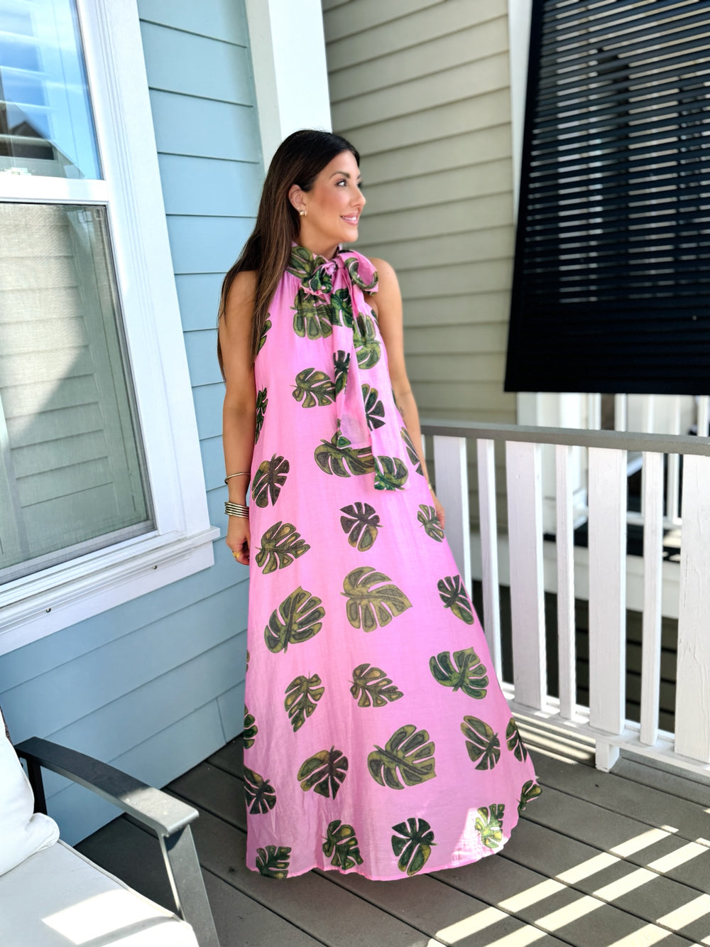 vacay dress, midi dress, spring palm dress, prink palm dress, beach dress, beach midi dress, palm spring dress