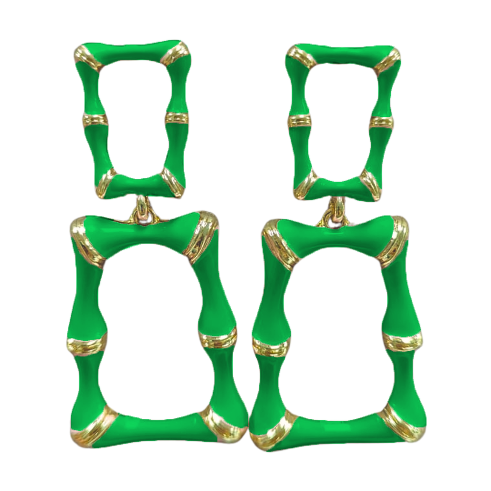 Green Enamel Bamboo Earrings