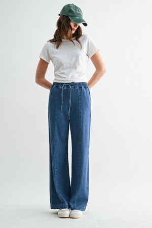 High-Rise Wide Leg Denim Joggers