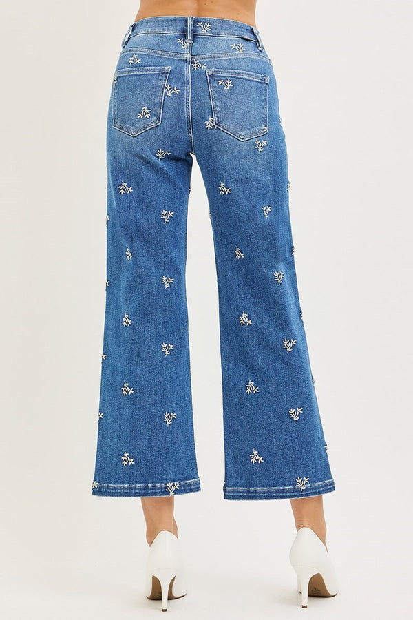 Tummy Control Embroidered Denim