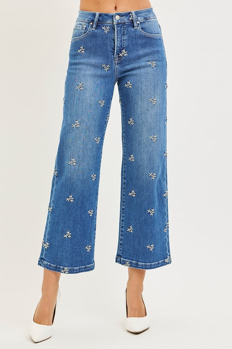Tummy Control Embroidered Denim