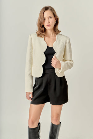 white scallop blazer, holiday blazer, white jacket