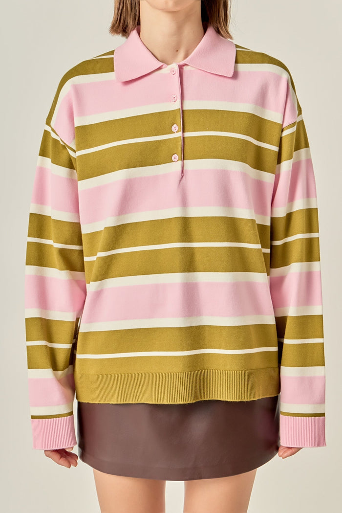 Pink stripe polo top