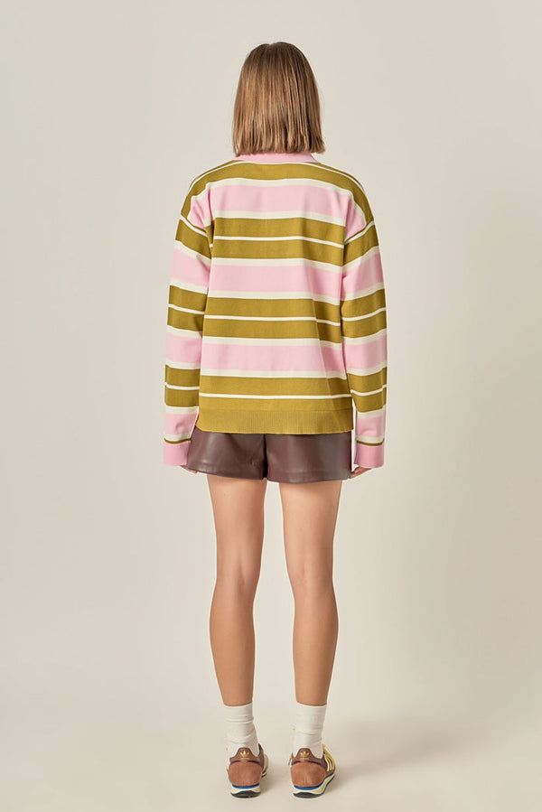 Pink Striped Polo Top
