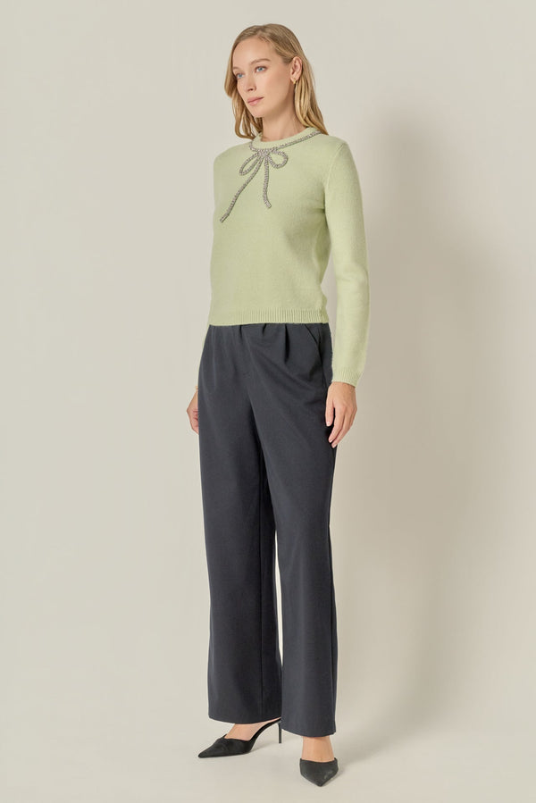Mint Rhinestone Bow Knit Sweater