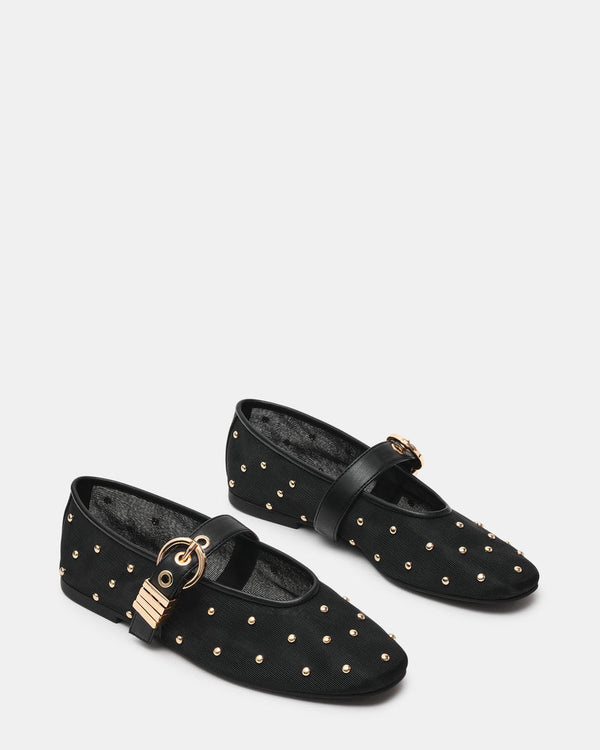 Lucia Stud Black Multi Mesh Flats