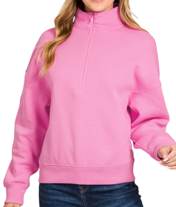 Half Zip Sweatshirt - Candy Pink