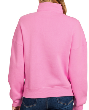 Half Zip Sweatshirt - Candy Pink