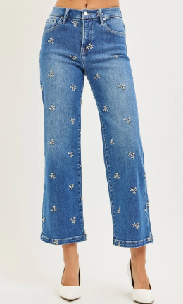Risen - Tummy Control Embroidered Denim