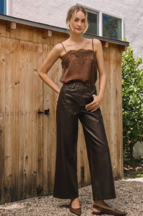 Distressed Faux Leather Pants - Cocoa