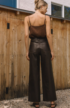 Distressed Faux Leather Pants - Cocoa