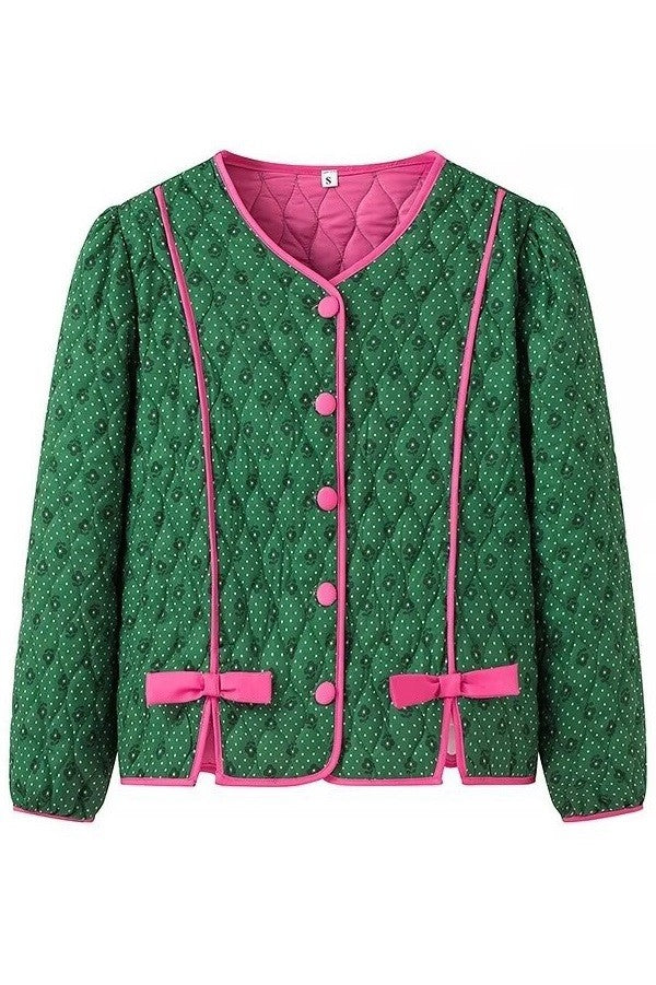Floral Print Button Down Quilted Jacket