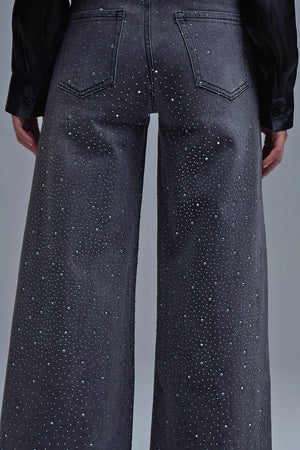 Black Rhinestone Denim