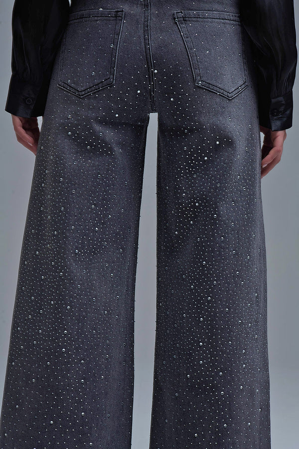 Black Rhinestone Denim