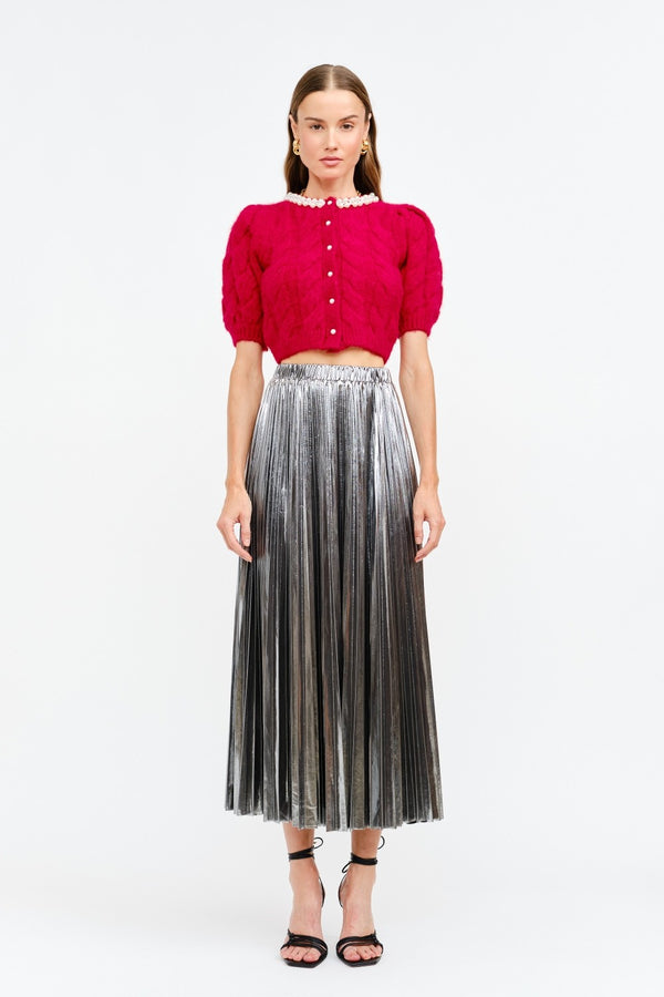 Essex Silver Metallic Midi Skirt