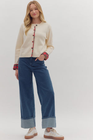 Plaid Trim Cardigan